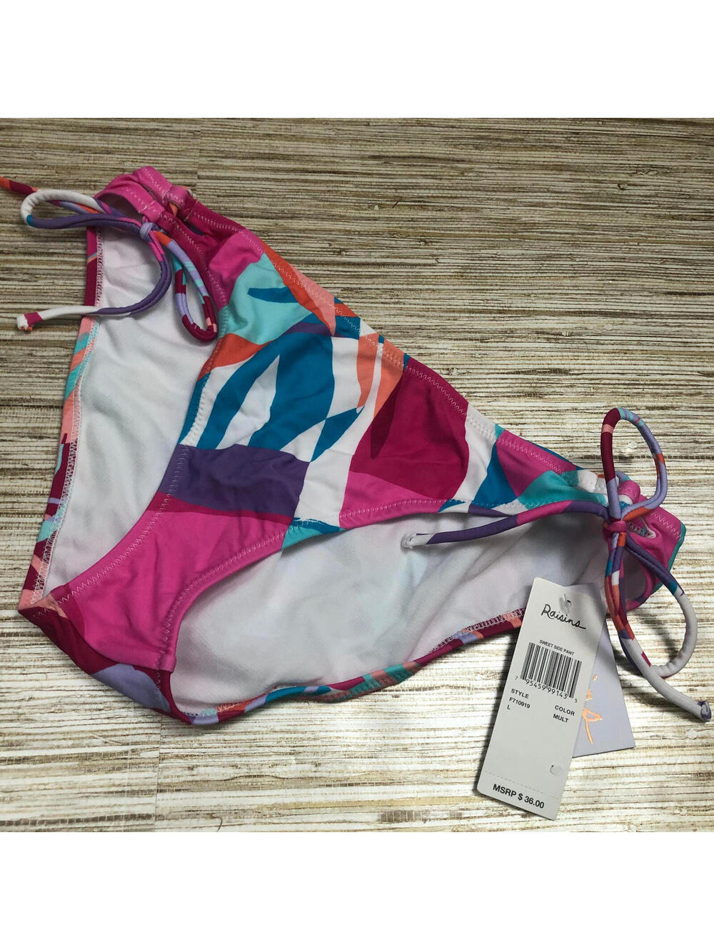 3429 Raisins tie Side Pant Swim Bottom PINK MULTI sz L new